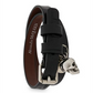 Pulseira masculina Alexander Mcqueen de couro com relevo e caveira dupla, preta, tamanho regular