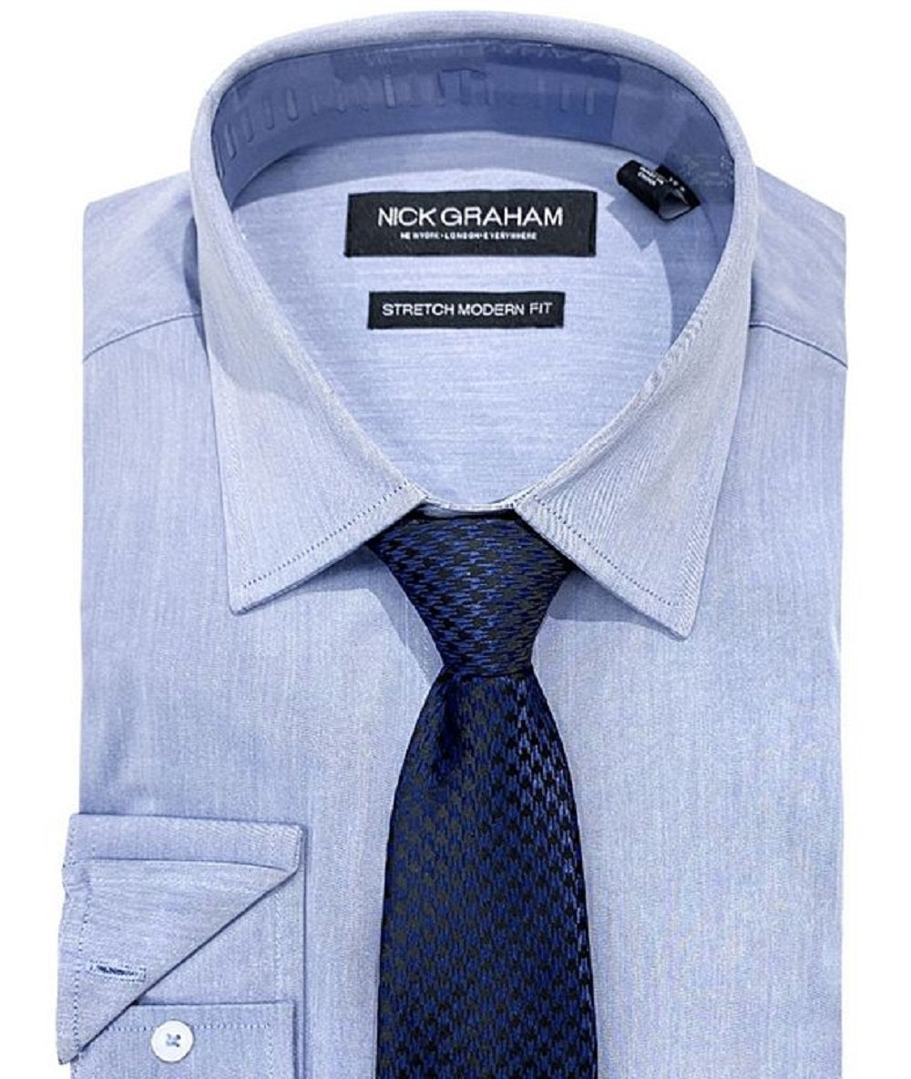Conjunto de camisa social e gravata Nick Graham Slim Fit Chambray Masculino Azul Tamanho 34X35