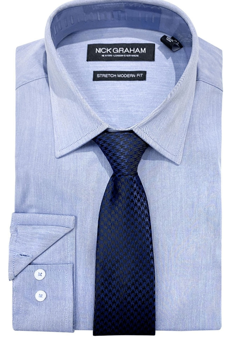 Conjunto de camisa social e gravata Nick Graham Slim Fit Chambray Masculino Azul Tamanho 32X33