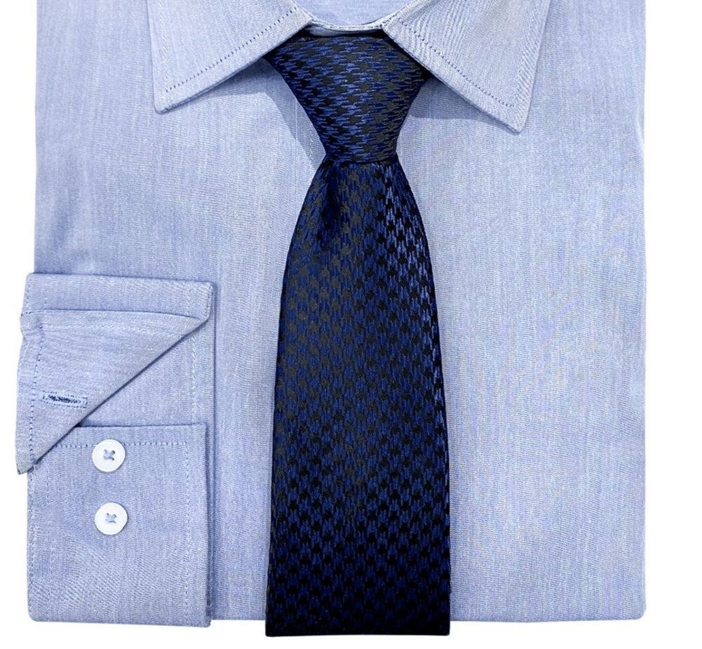 Conjunto de camisa social e gravata Nick Graham Slim Fit Chambray Masculino Azul Tamanho 32X33