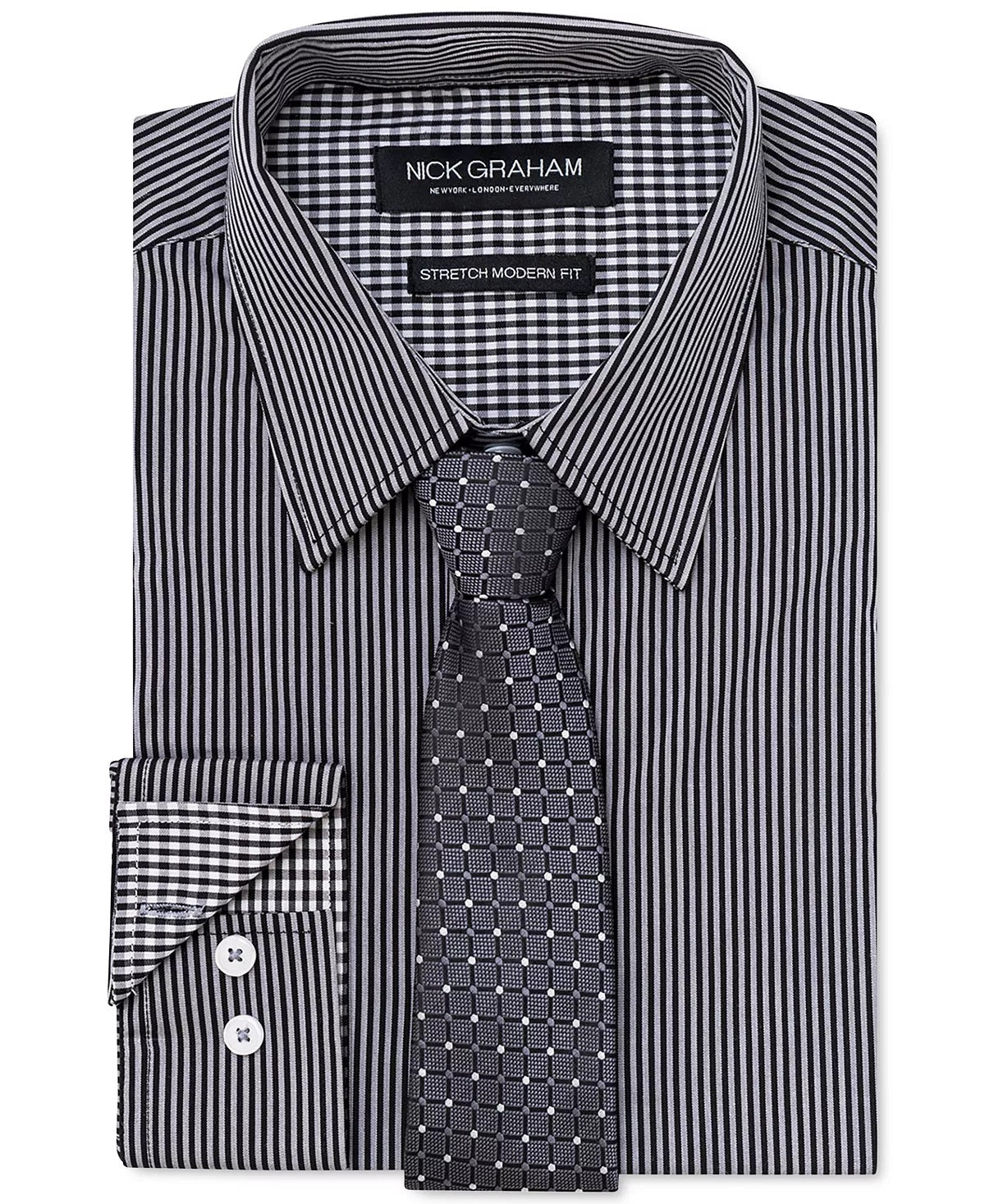 Camisa social masculina Nick Graham Modern Fit e gravata pretas tamanho 32x33