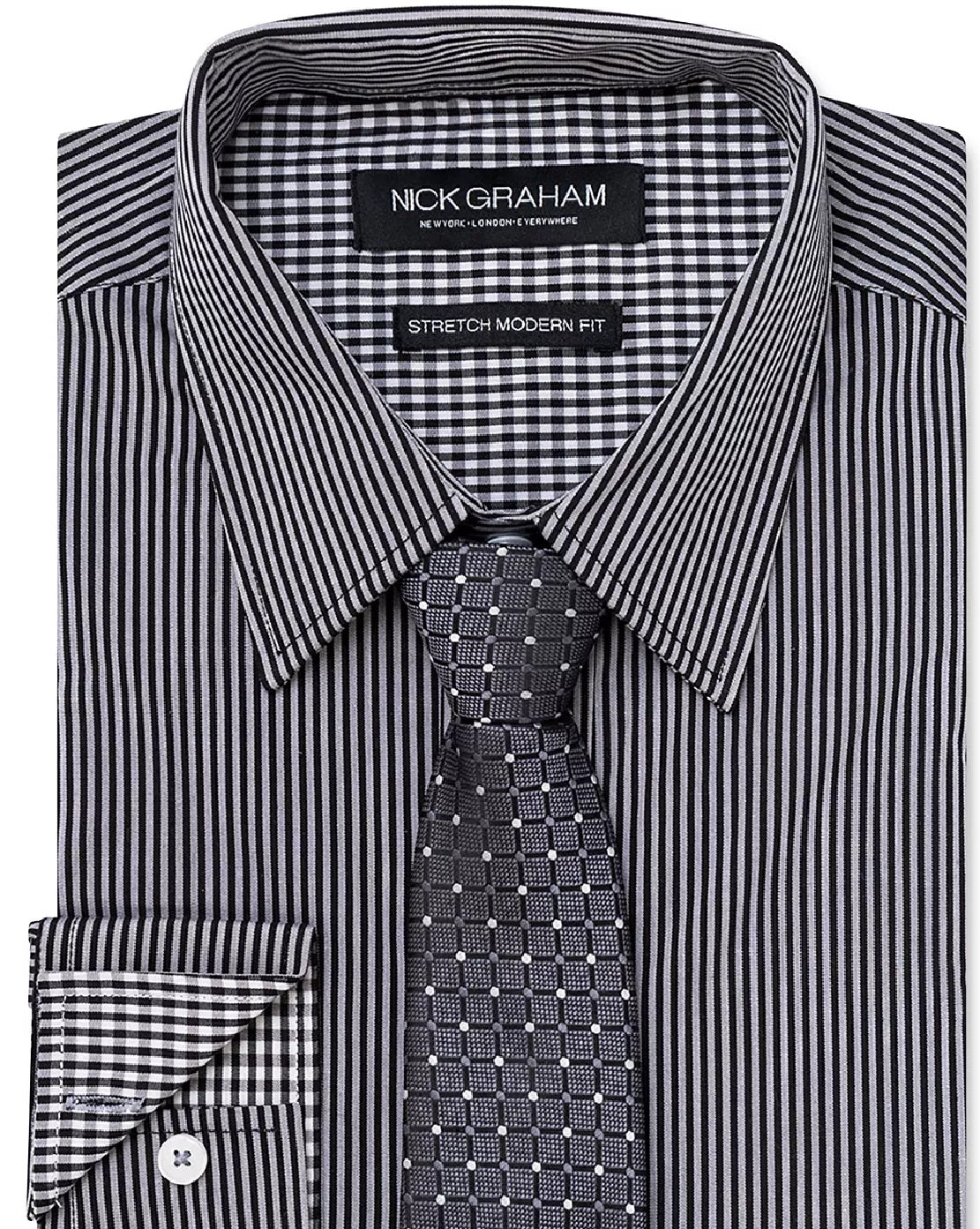 Camisa social masculina Nick Graham Modern Fit e gravata pretas tamanho 32x33