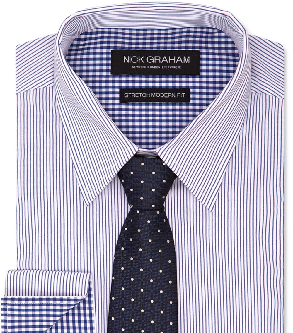 Camisa social masculina Nick Graham Modern Fit e gravata azul tamanho 14x32x33