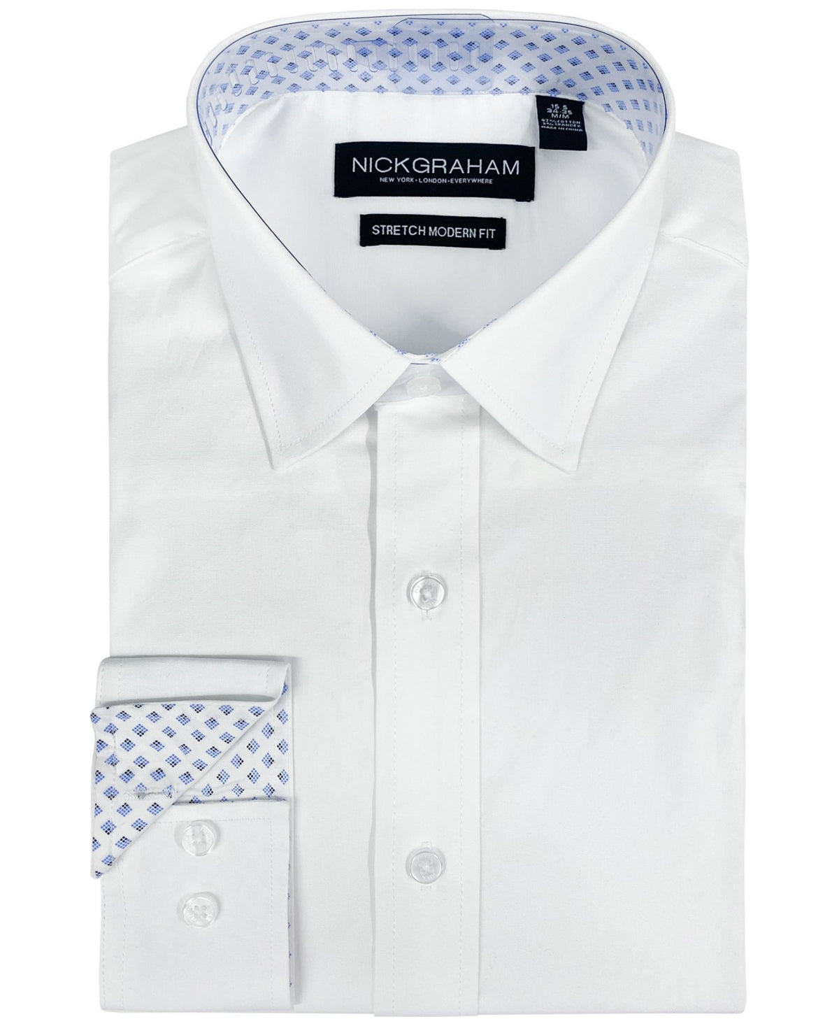 Camisa social masculina Nick Graham Modern Fit Contrastada, branca, tamanho 17 x 36 x 37