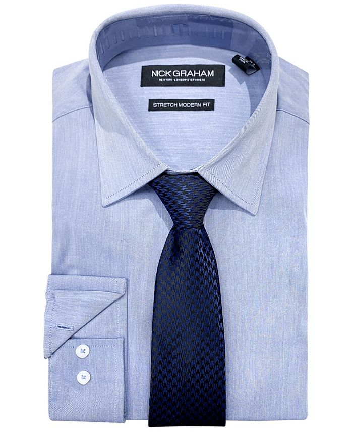 Conjunto de camisa social e gravata Nick Graham Slim Fit Chambray Masculino Azul Tamanho P