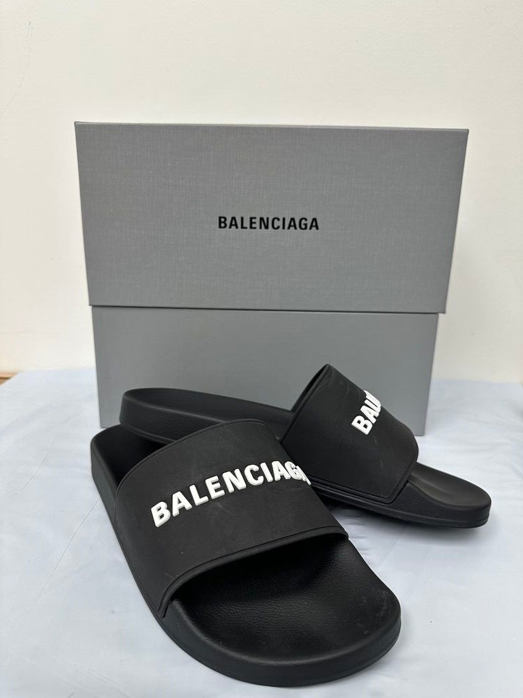 Sandálias Slide Balenciaga Masculinas com Logotipo Preto Tamanho 11