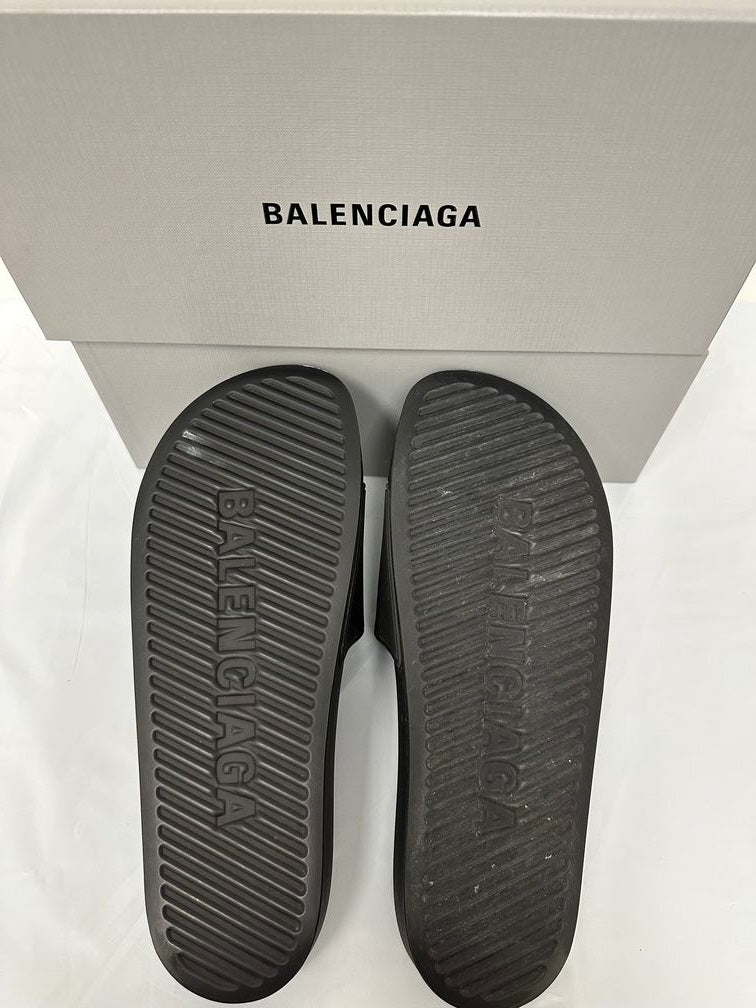 Sandálias Slide Balenciaga Masculinas com Logotipo Preto Tamanho 11