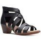 Clarks Sandálias Femininas de Couro com Tiras Cruzadas e Tiras Valarie Dream, Bico Redondo, Salto Bloco e Zíper, Pretas, 6,5 M