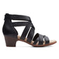 Clarks Sandálias Femininas de Couro com Tiras Cruzadas e Tiras Valarie Dream, Bico Redondo, Salto Bloco e Zíper, Pretas, 6,5 M