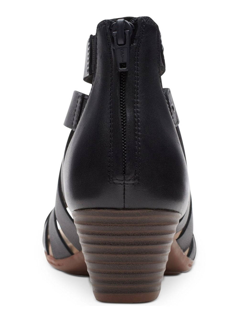 Clarks Sandálias Femininas de Couro com Tiras Cruzadas e Tiras Valarie Dream, Bico Redondo, Salto Bloco e Zíper, Pretas, 6,5 M