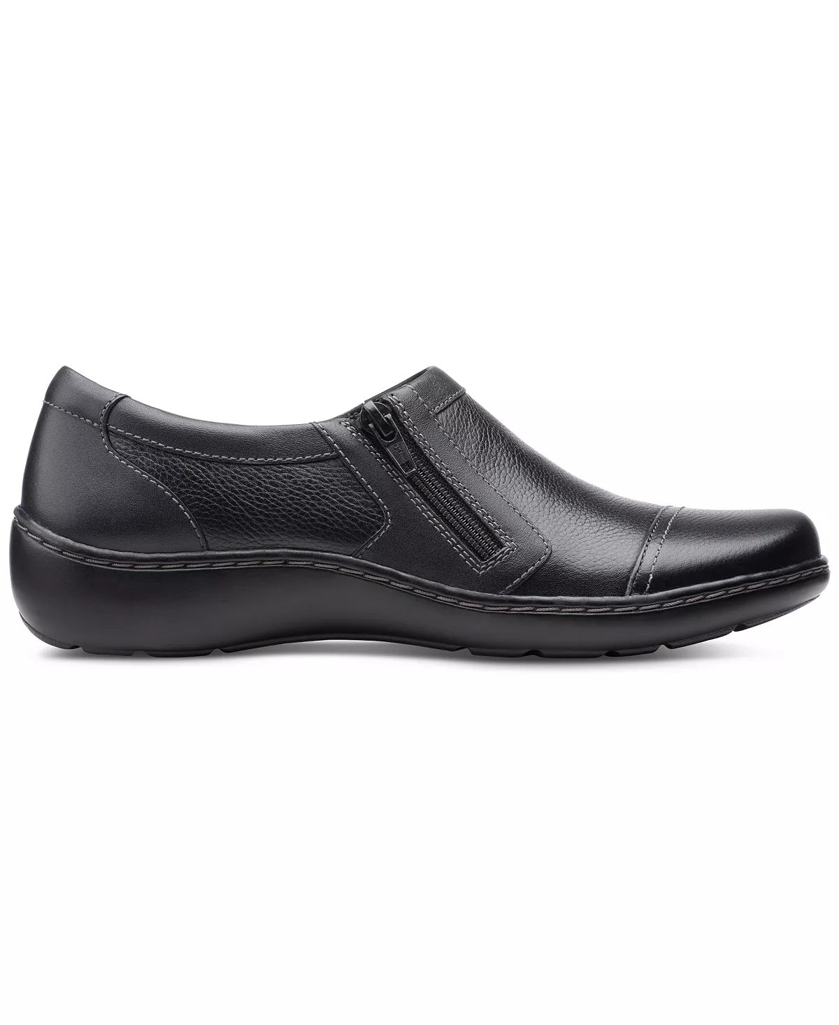 Clarks Cora Giny Cushioned Zip Loafer Flats Feminino Preto Tamanho 9 M