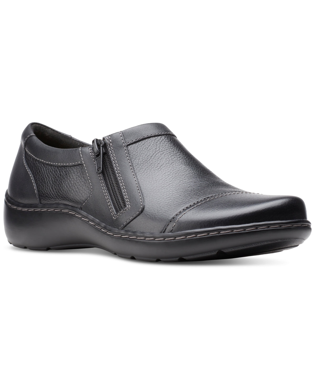 Clarks Cora Giny Cushioned Zip Loafer Flats Feminino Preto Tamanho 9 M