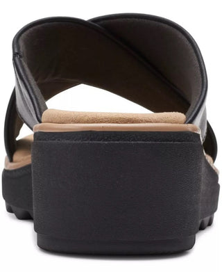 Clarks Women's Jillian Gem Crisscross Slip On Wedge Sandals Black Size 9.5M