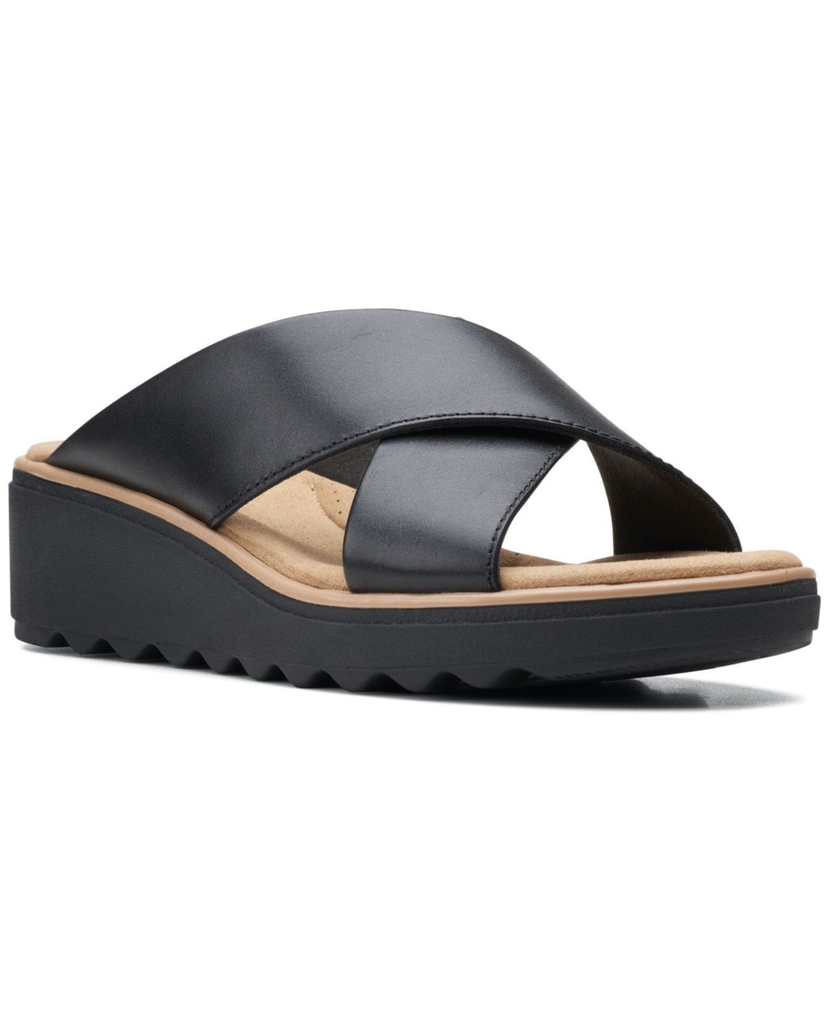 Clarks Jillian Gem Crisscross Sandálias de cunha femininas pretas tamanho 9,5M