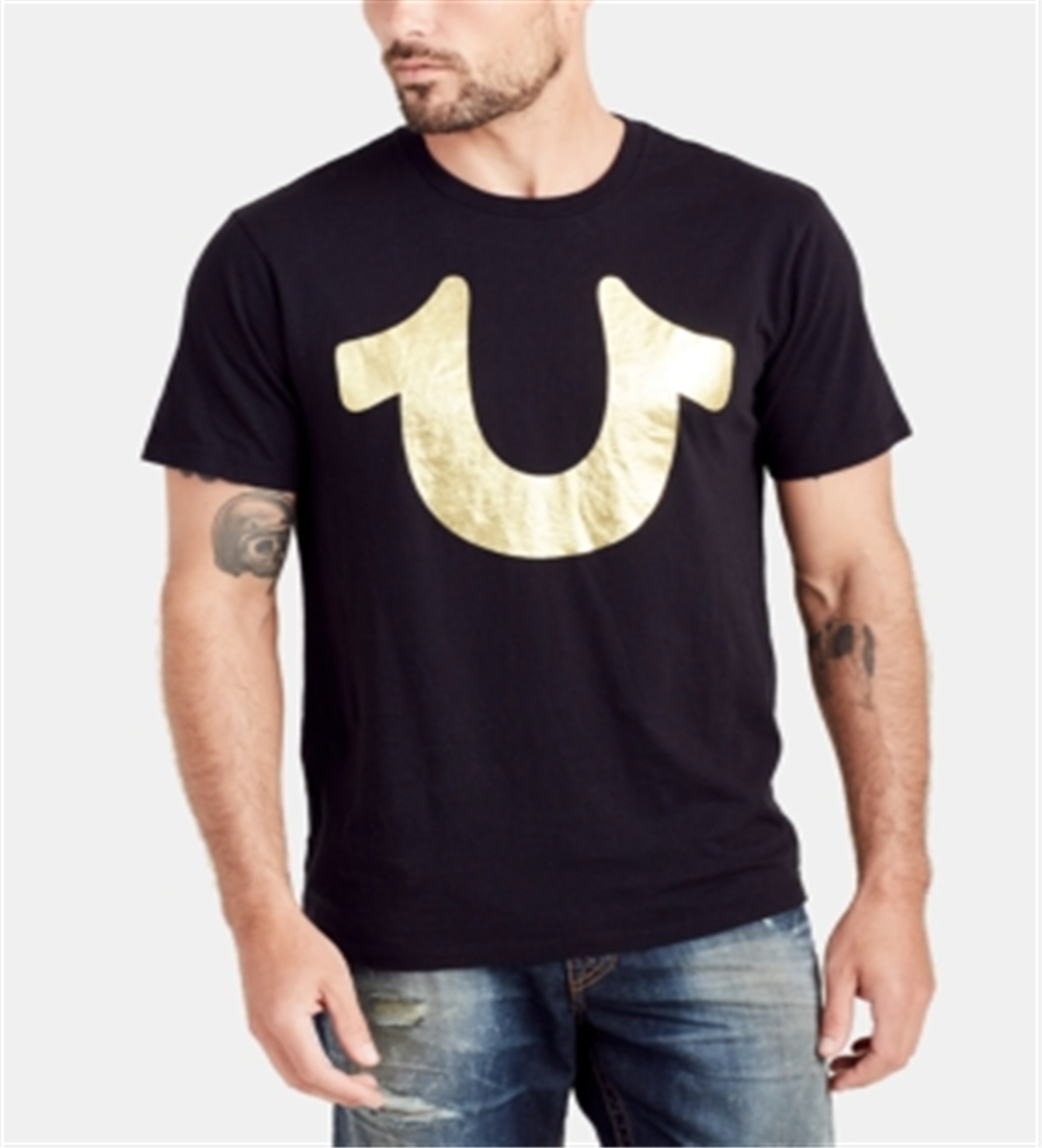 Camiseta masculina True Religion com estampa de ferradura, preta, tamanho pequeno