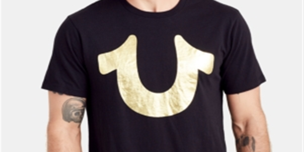 Camiseta masculina True Religion com estampa de ferradura, preta, tamanho pequeno