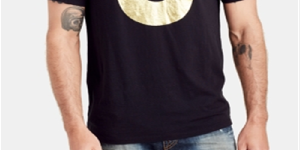 Camiseta masculina True Religion com estampa de ferradura, preta, tamanho pequeno