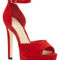Jessica Simpson Sandálias Femininas Beeya de Couro Peep Toe Casual com Tira no Tornozelo Vermelhas Tamanho 9,5