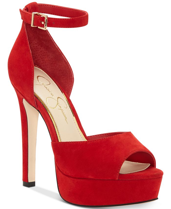 Jessica Simpson Sandálias Femininas Beeya de Couro Peep Toe Casual com Tira no Tornozelo Vermelhas Tamanho 9,5