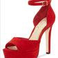 Jessica Simpson Sandálias Femininas Beeya de Couro Peep Toe Casual com Tira no Tornozelo Vermelhas Tamanho 9,5
