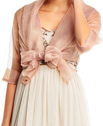 Adrianna Papell Jaqueta Wrap Feminina de Organza Bege Tamanho Grande