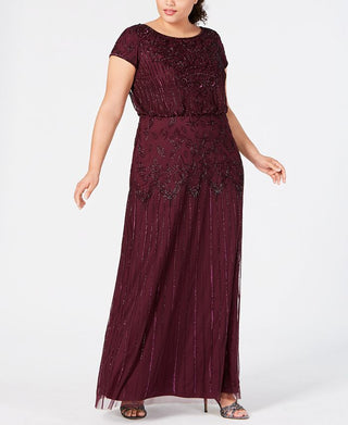 Adrianna Papell Women's Bead Illusion Blouson Dress Purple Size 22W
