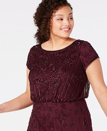 Vestido Blusão Ilusão de Contas Feminino Adrianna Papell Roxo Tamanho 22W