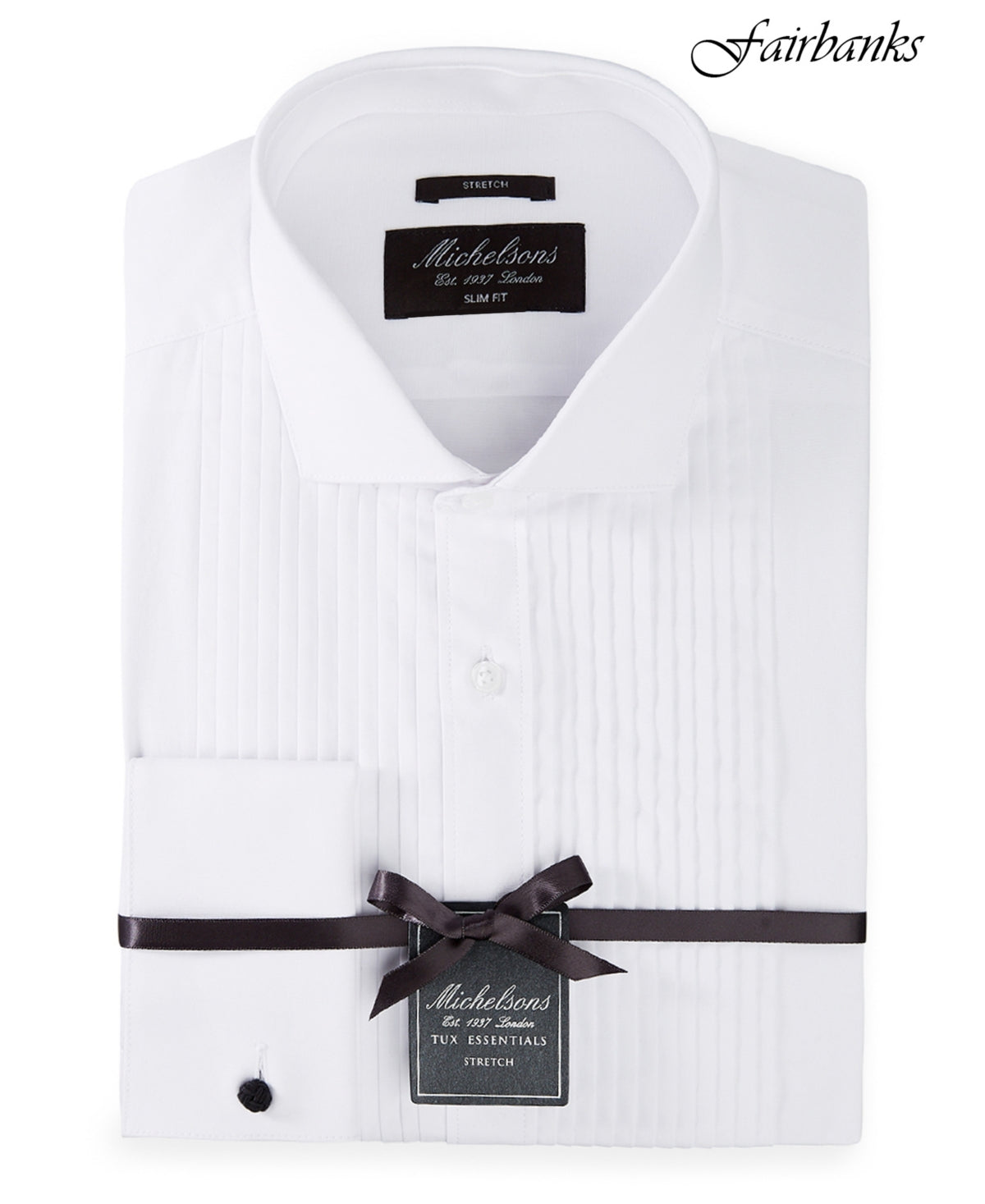 Camisa smoking masculina Michelsons Of London Slim Fit com babador elástico e punho francês, tamanho branco, 16x32x33