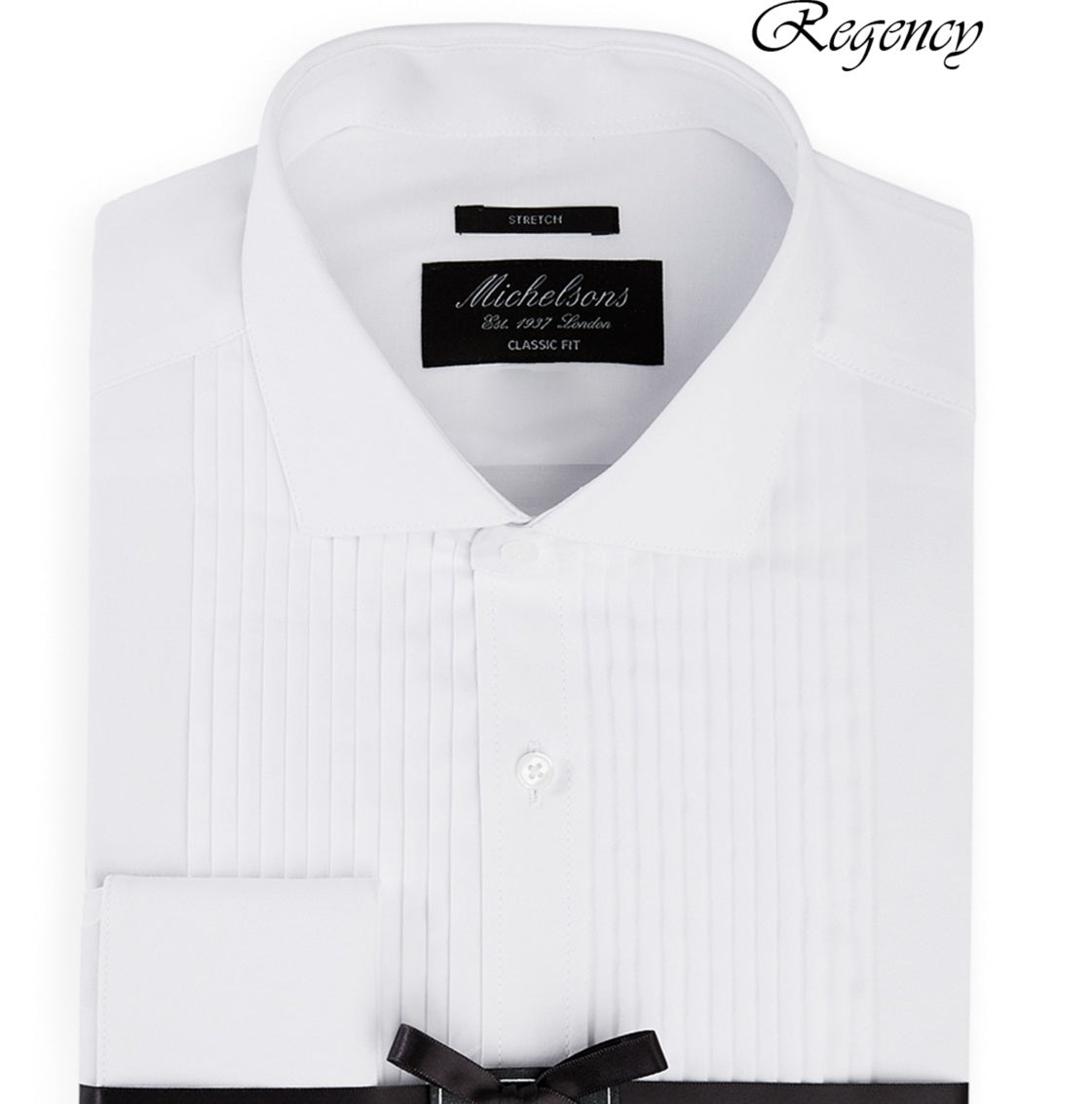 Camisa smoking masculina clássica com babado elástica e punho francês Michelsons Of London, tamanho branco, 16,5 x 34 x 35