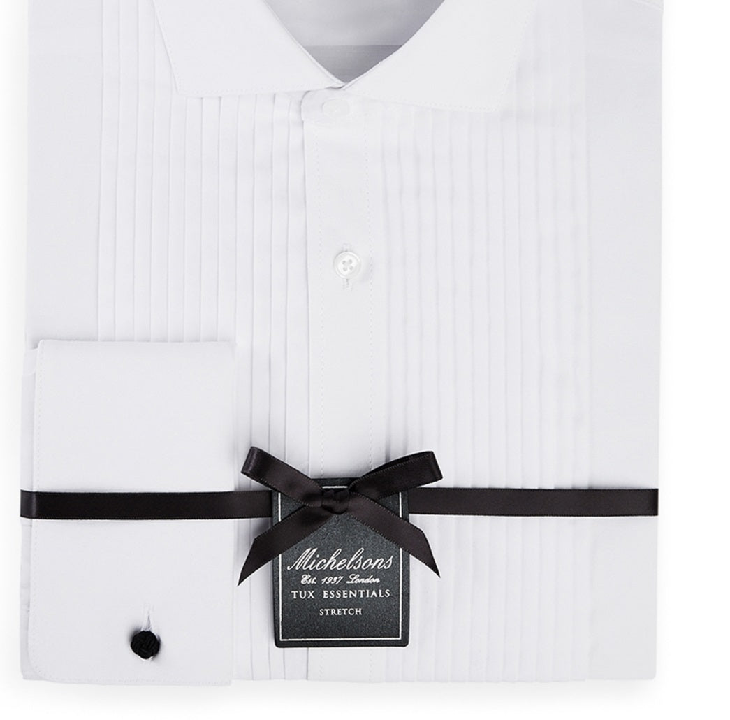 Camisa smoking masculina clássica com babado elástica e punho francês Michelsons Of London, tamanho branco, 16,5 x 34 x 35