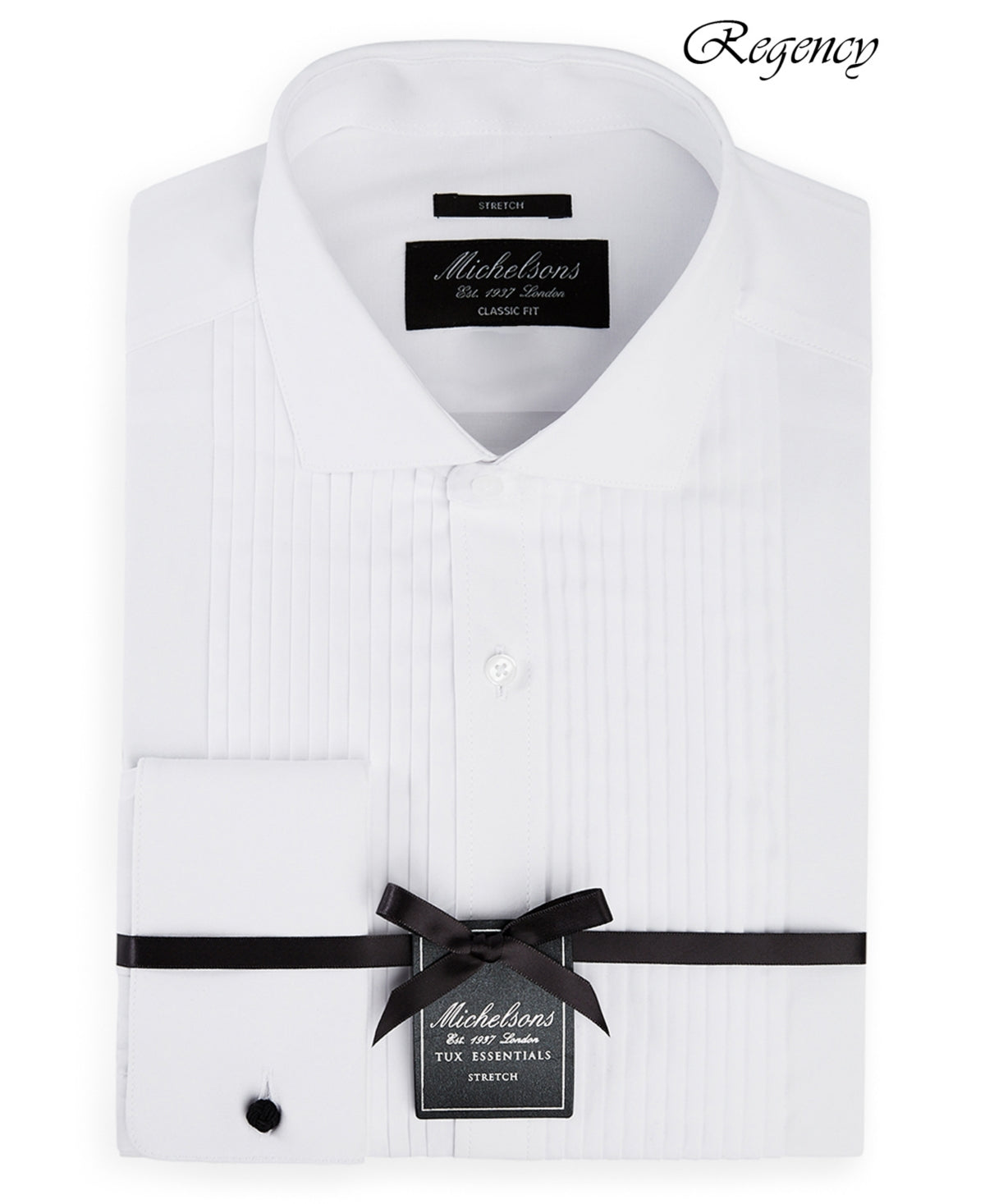 Camisa smoking masculina clássica com babado elástica e punho francês Michelsons Of London, tamanho branco, 16,5 x 34 x 35
