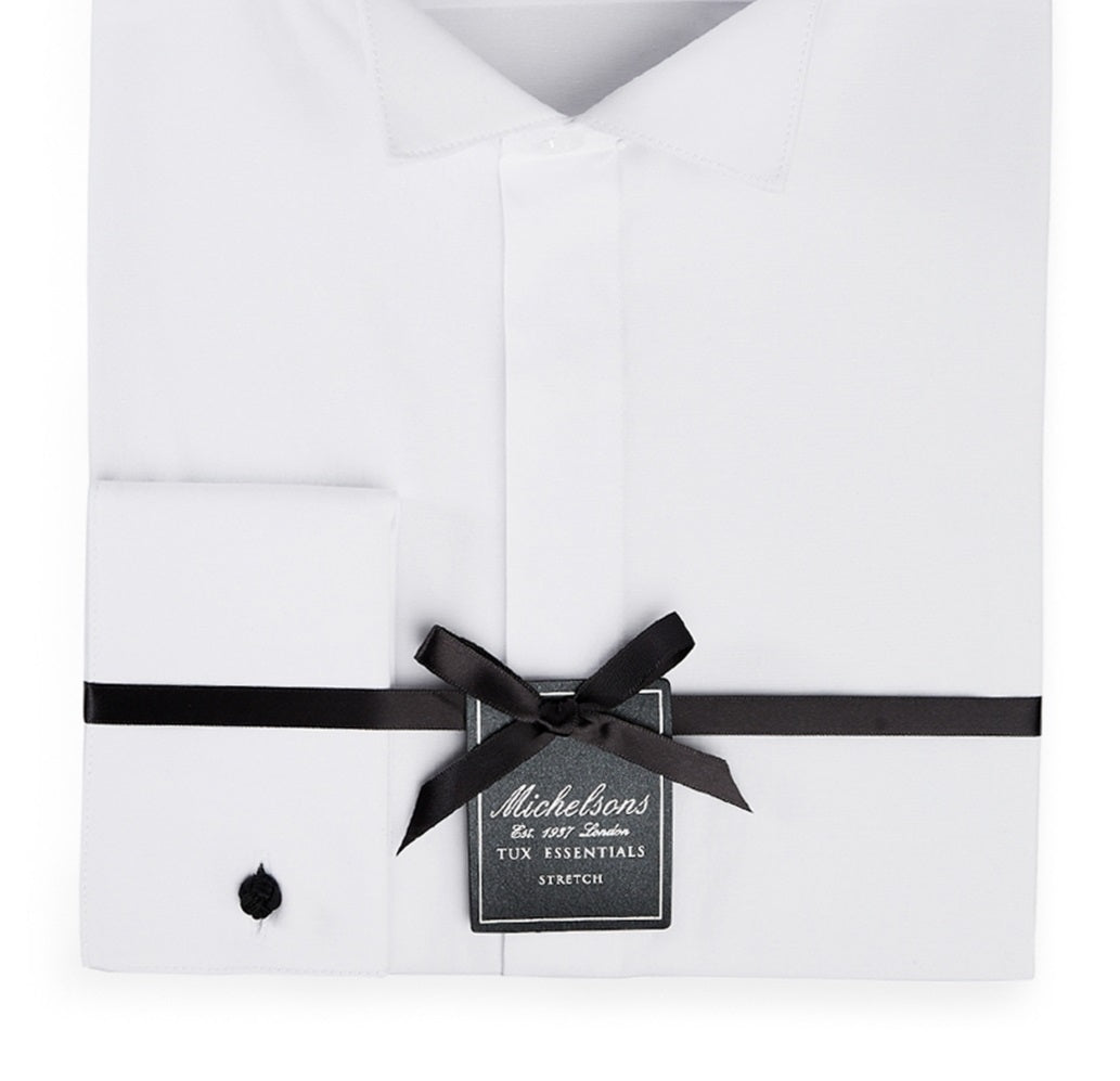 Camisa smoking masculina Michelsons Slim Fit com gola elástica e punho francês, tamanho 32x33, branca