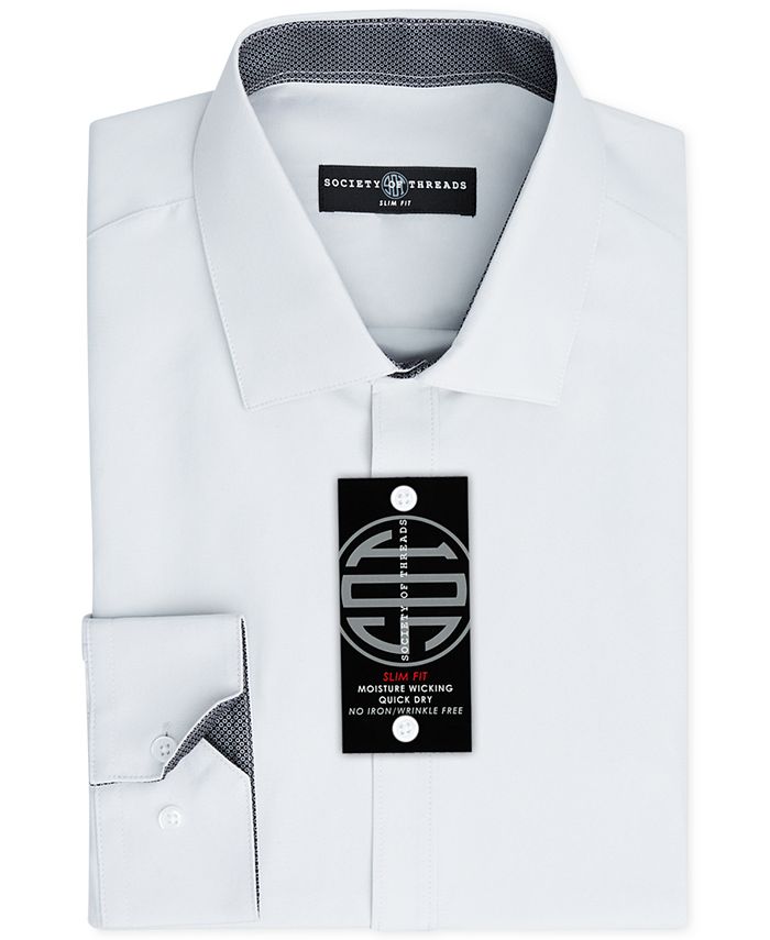 Camisa social masculina slim fit, sem passar roupa, sólida, cinza, tamanho médio, da Society of Threads