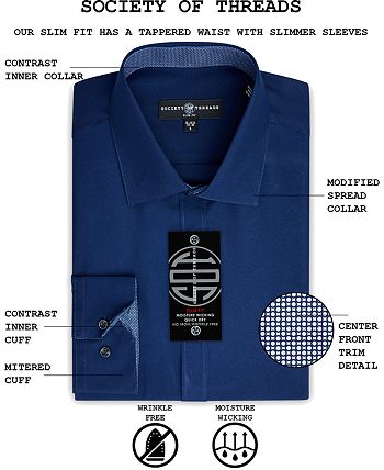 Camisa social masculina slim fit, sem passar roupa, sólida, cinza, tamanho médio, da Society of Threads