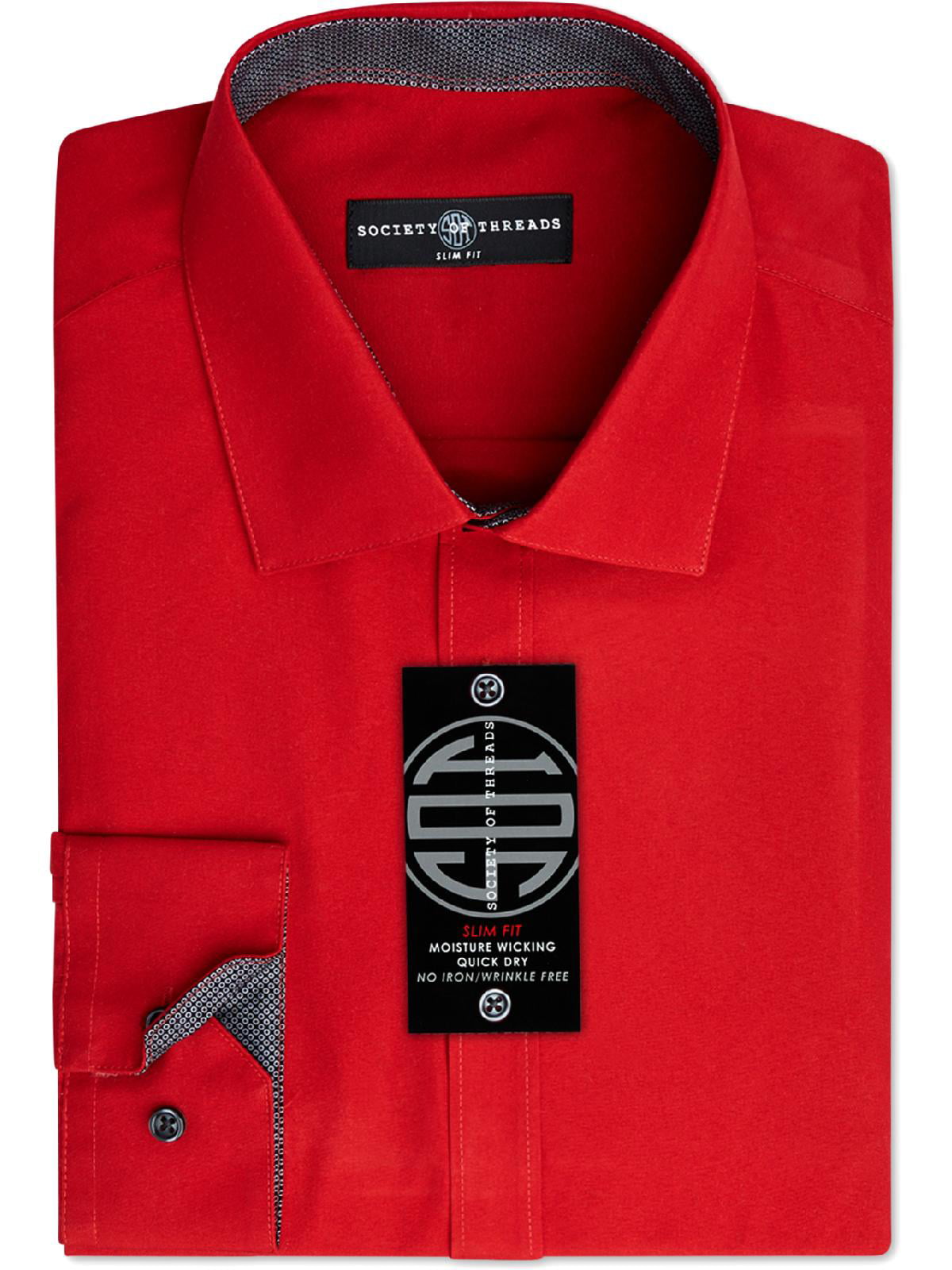 Camisa social masculina slim fit, sem passar roupa, lisa, tamanho grande, vermelha, da Society of Threads
