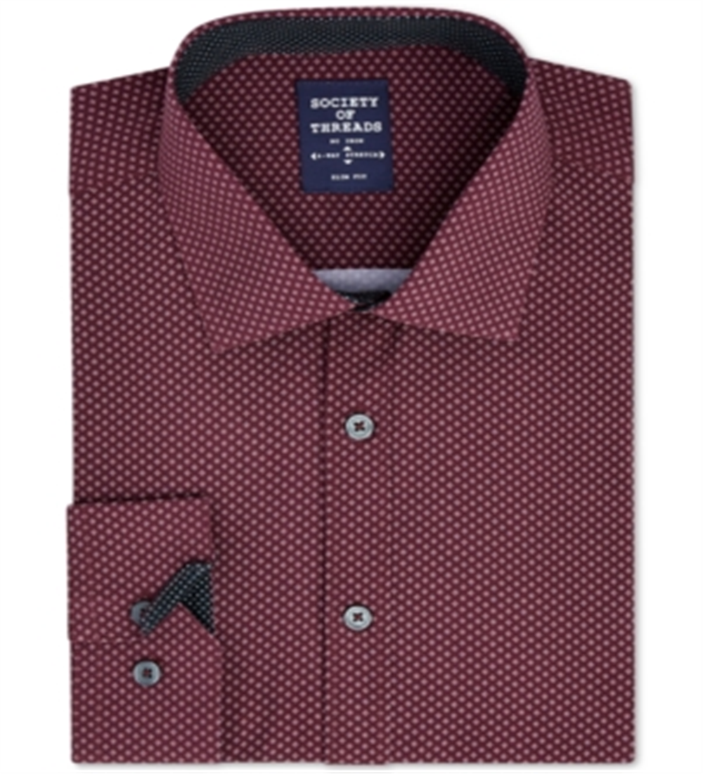 Camisa social masculina slim fit com elástico e diamante, tamanho médio, vermelha, da Society Of Threads