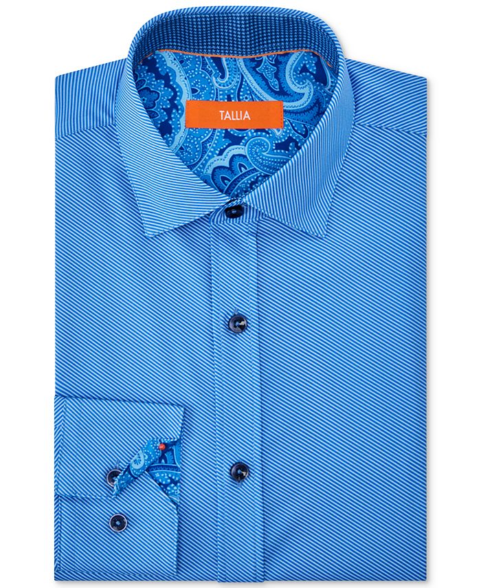 Camisa social masculina Tallia listrada, elástica, slim fit, azul, tamanho 15,5 x 32-33
