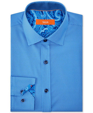 Camisa social masculina Tallia listrada, elástica, slim fit, azul, tamanho 15,5 x 32-33