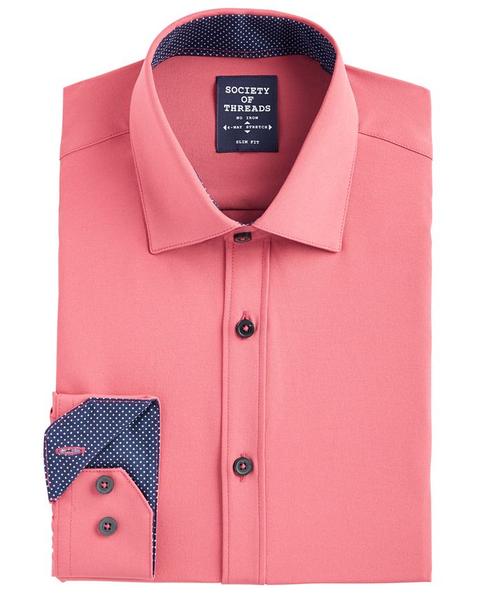 Camisa social masculina slim fit antirrugas e com absorção de umidade da Society Of Threads, tamanho XX-G, laranja