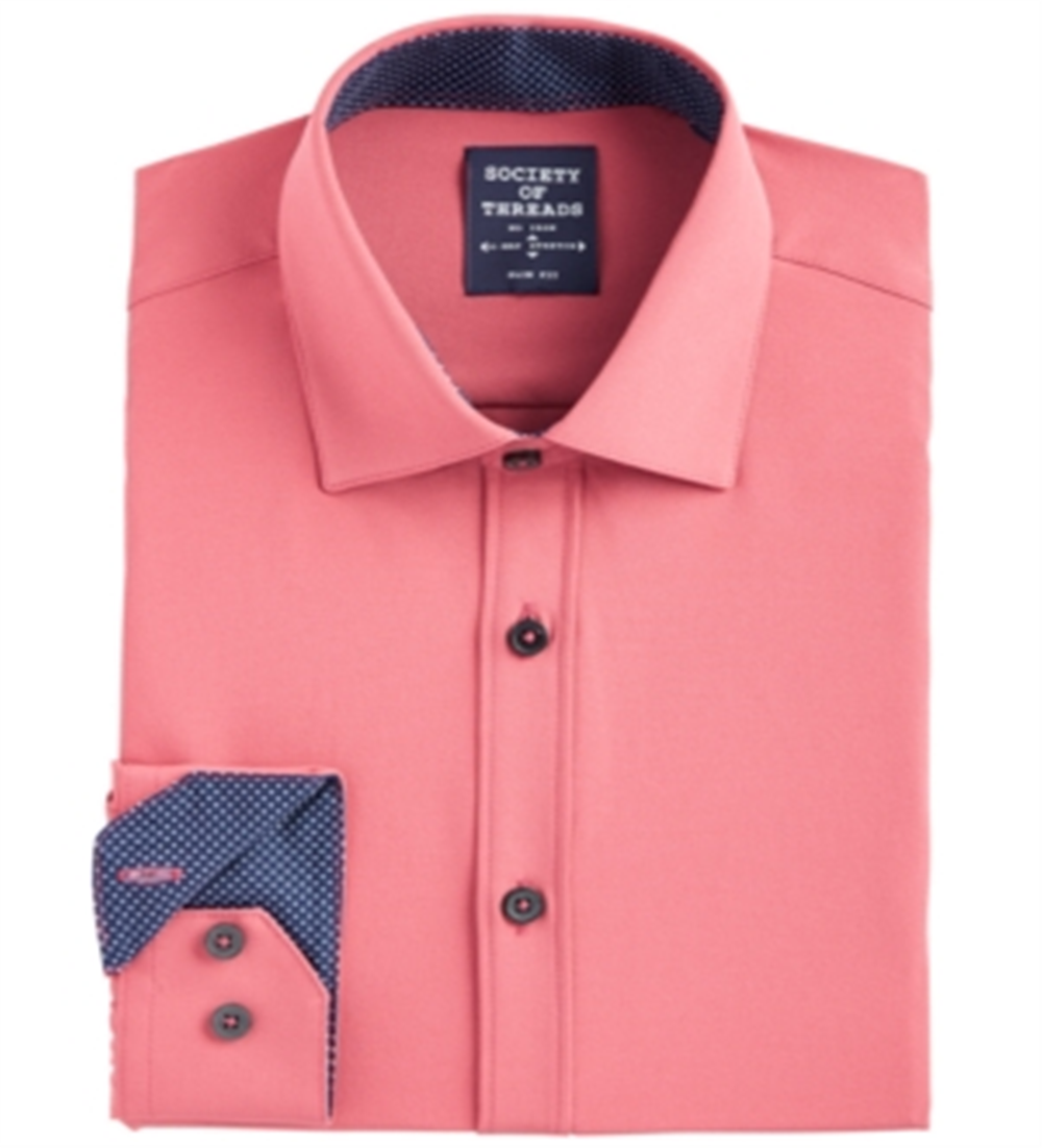 Camisa social masculina slim fit antirrugas e com absorção de umidade da Society Of Threads, tamanho XX-G, laranja