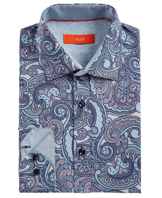 Camisa social masculina Tallia Slim Fit, sem passar a ferro, com estampa paisley elástica, tamanho pequeno, azul