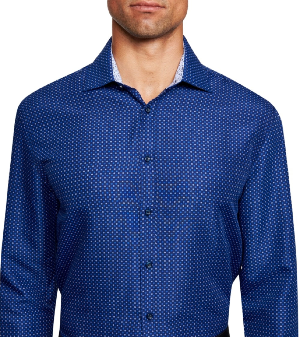 Camisa social masculina slim fit sem bolinhas, tamanho pequeno, azul, da Society of Threads