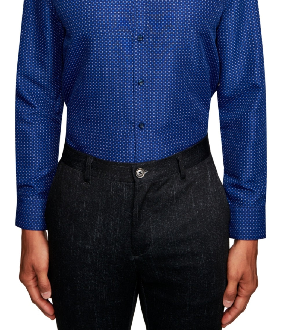 Camisa social masculina slim fit sem bolinhas, tamanho pequeno, azul, da Society of Threads
