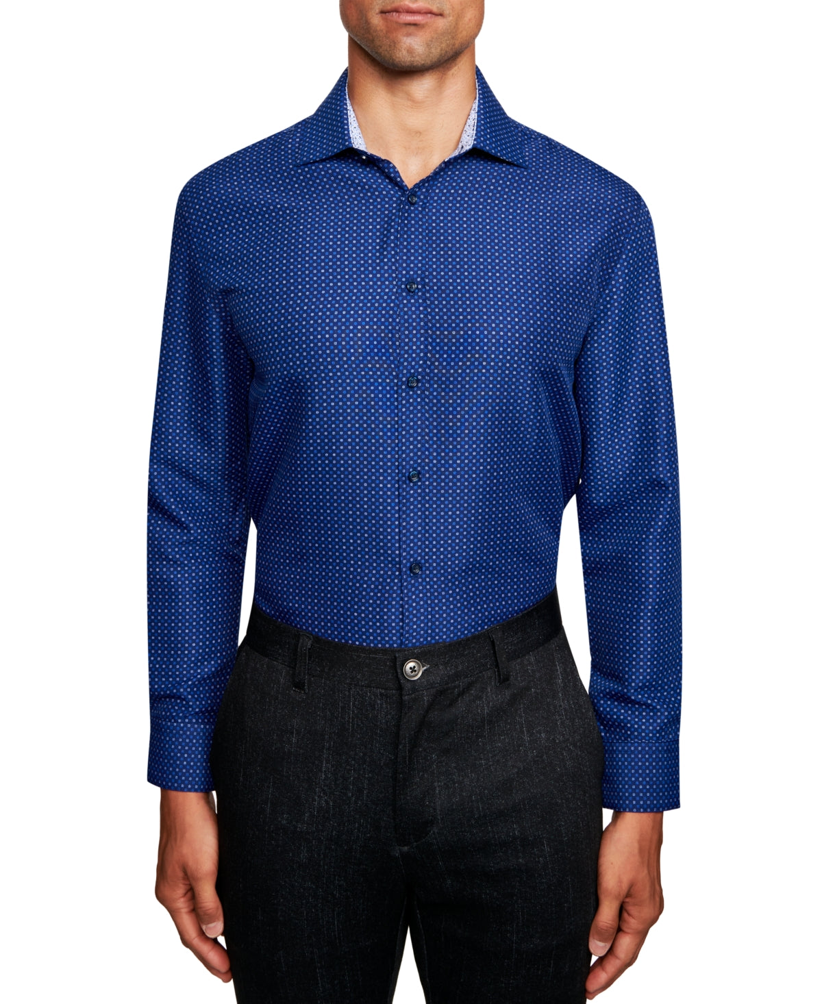 Camisa social masculina slim fit sem bolinhas, tamanho pequeno, azul, da Society of Threads