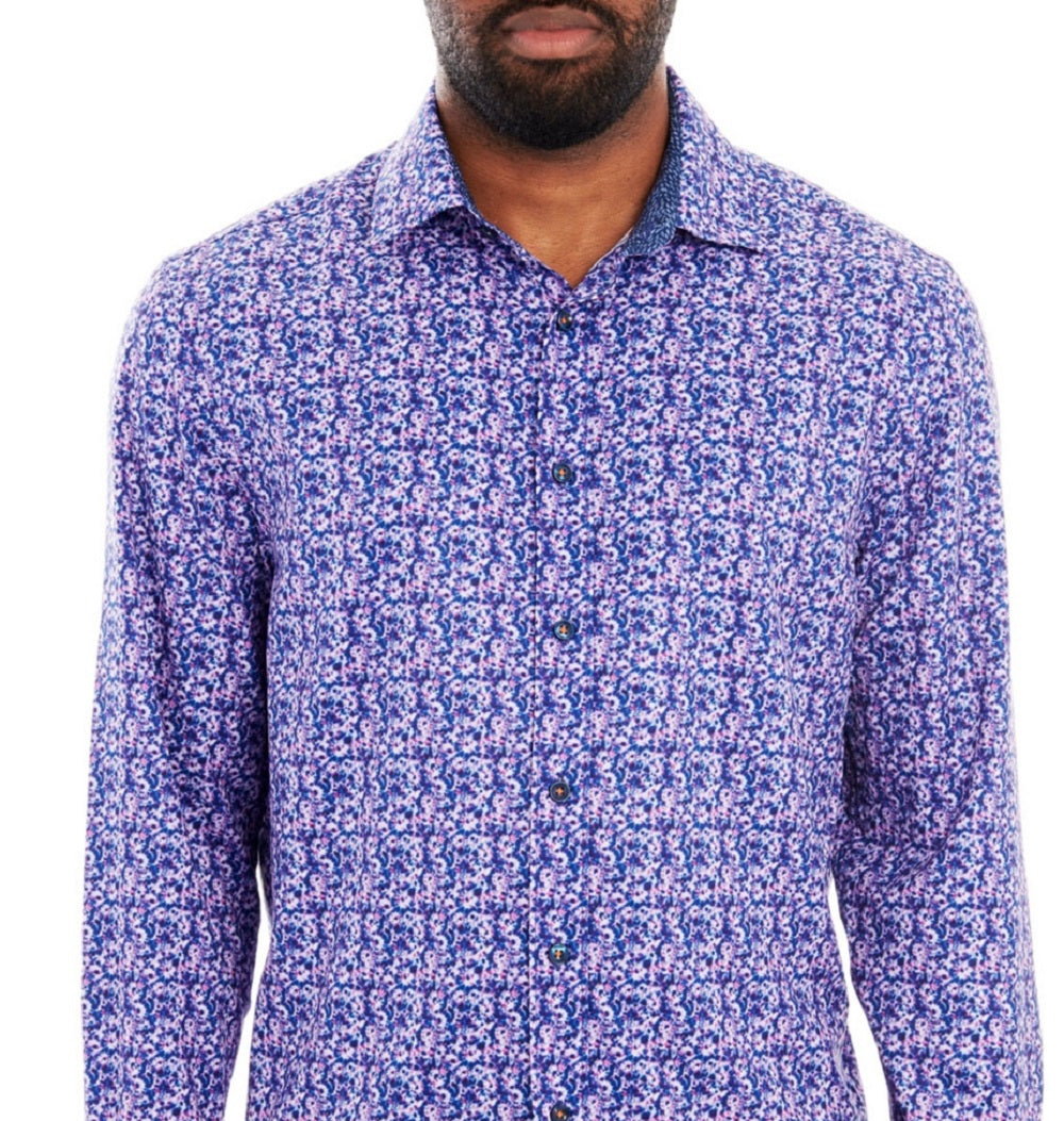 Camisa Masculina Tallia Slim Fit Manga Longa com Máscara Facial Azul Tamanho Médio
