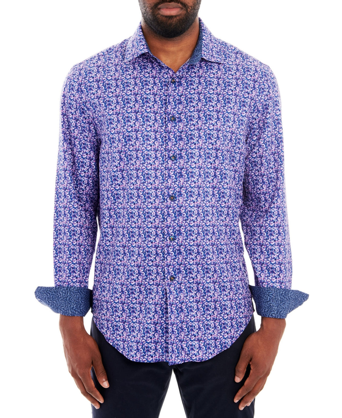 Camisa Masculina Tallia Slim Fit Manga Longa com Máscara Facial Azul Tamanho Médio