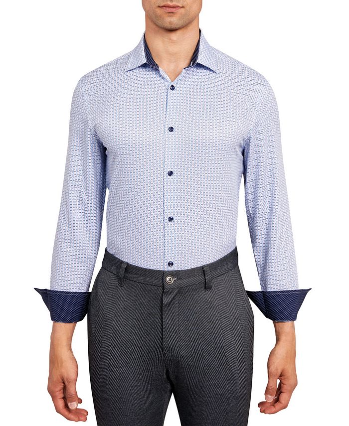 Camisa social masculina Construct Cooling Comfort Slim Fit estampada, branca, tamanho M