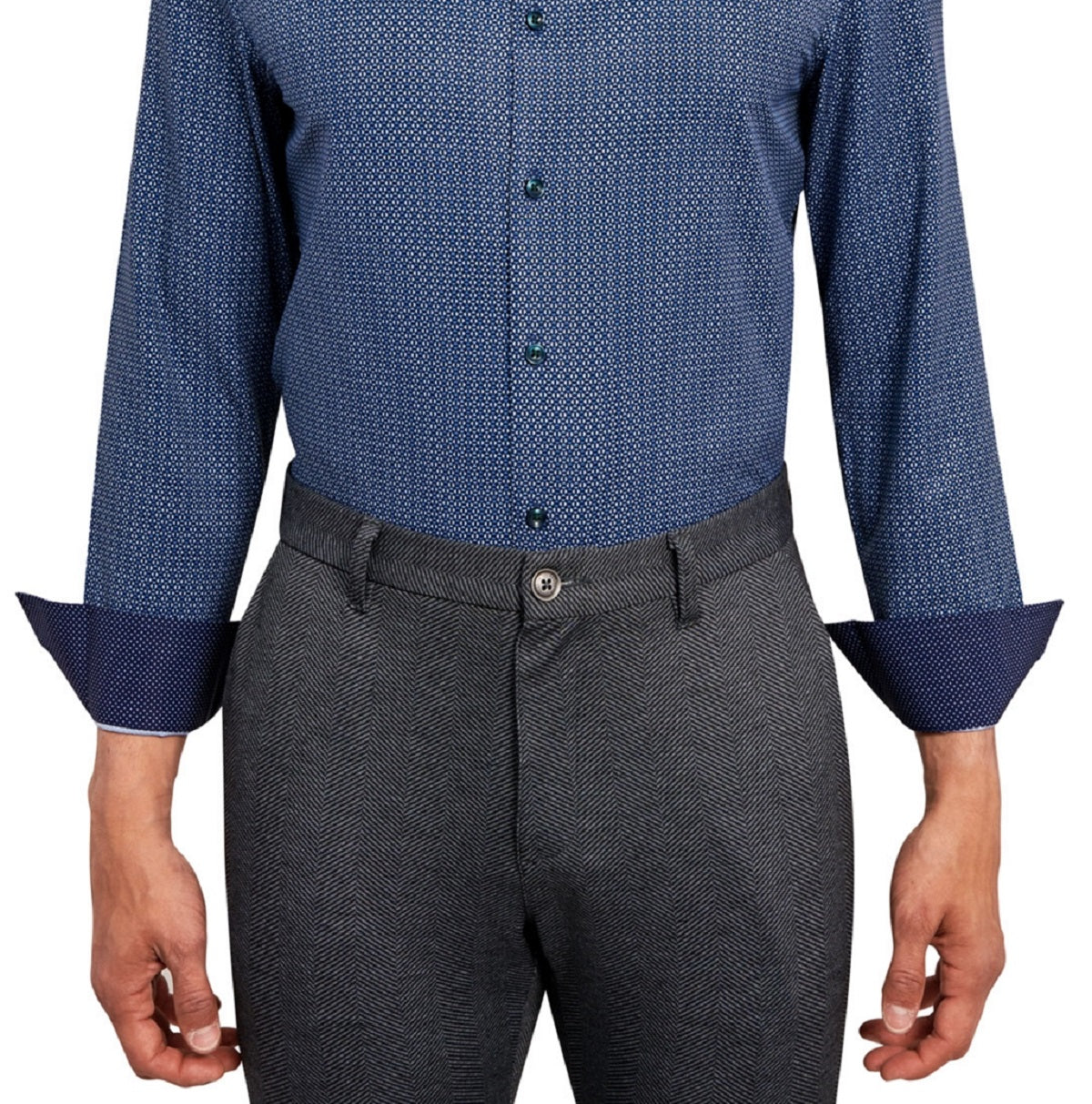 Camisa social masculina Construct Cooling Comfort Slim Fit com estampa de medalhão, azul, tamanho extragrande