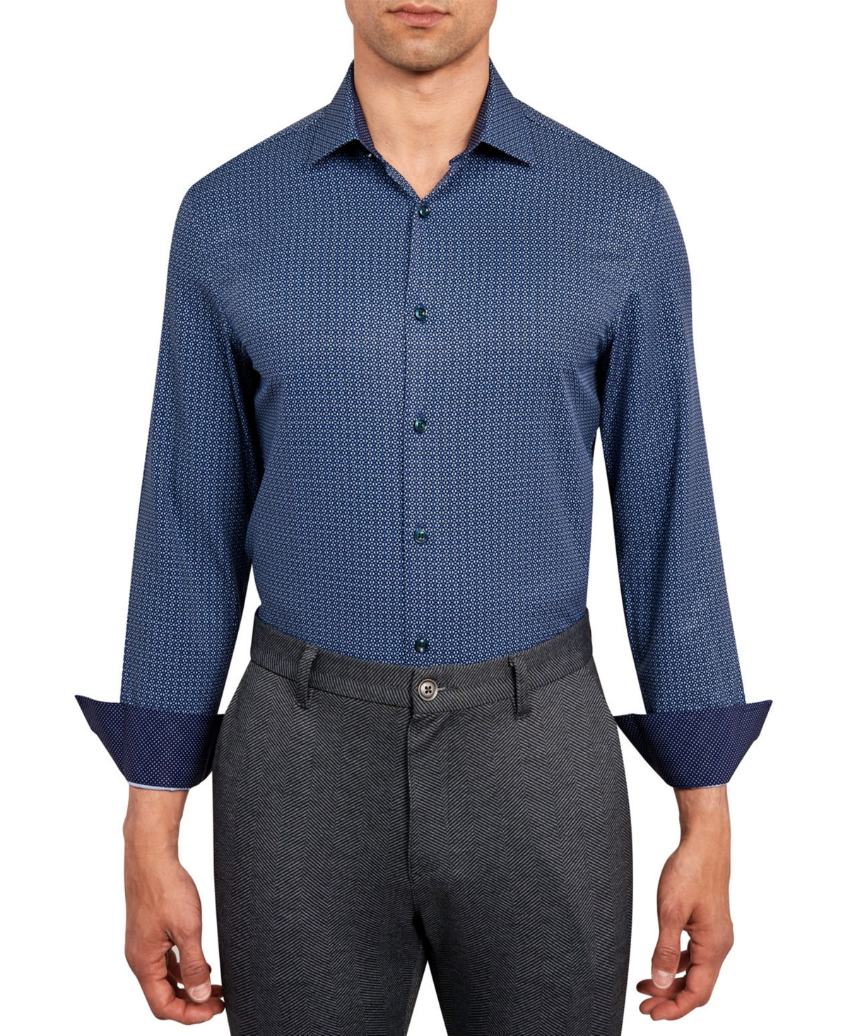 Camisa social masculina Construct Cooling Comfort Slim Fit com estampa de medalhão, azul, tamanho extragrande