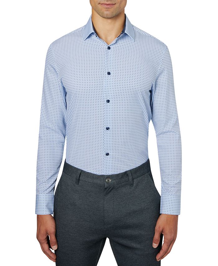 Camisa social masculina Construct Slim Fit Micro Print Cooling Comfort Azul Tamanho P